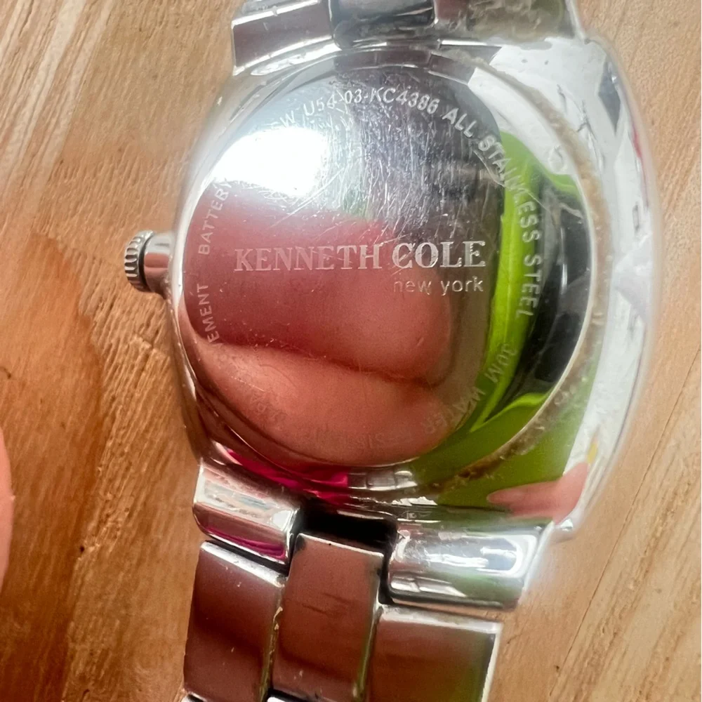 Kenneth Cole New York rectangular silver tone steel dress watch NEW BATTERY